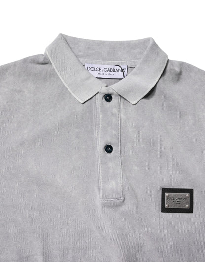 Dolce & Gabbana Gray Logo Plaque Cotton Men Polo Shirt T-shirt