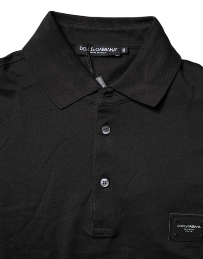 Dolce & Gabbana Dark Gray Logo Plaque Cotton Men Polo Shirt T-shirt