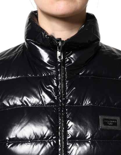 Dolce & Gabbana Black Logo Plaque Full Zip Puffer Jacket