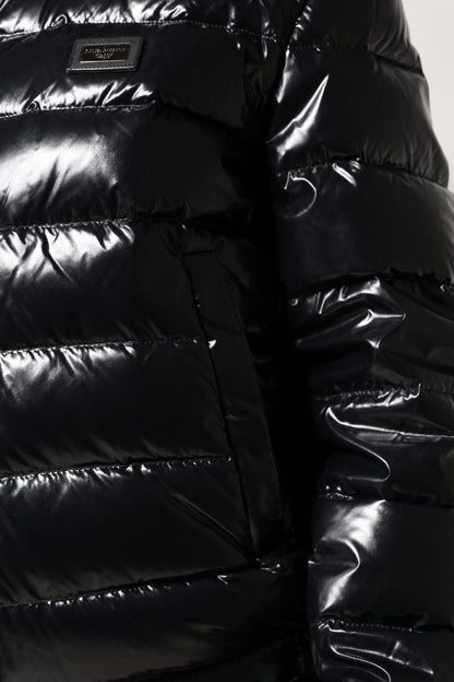 Dolce & Gabbana Black Logo Plaque Full Zip Puffer Jacket