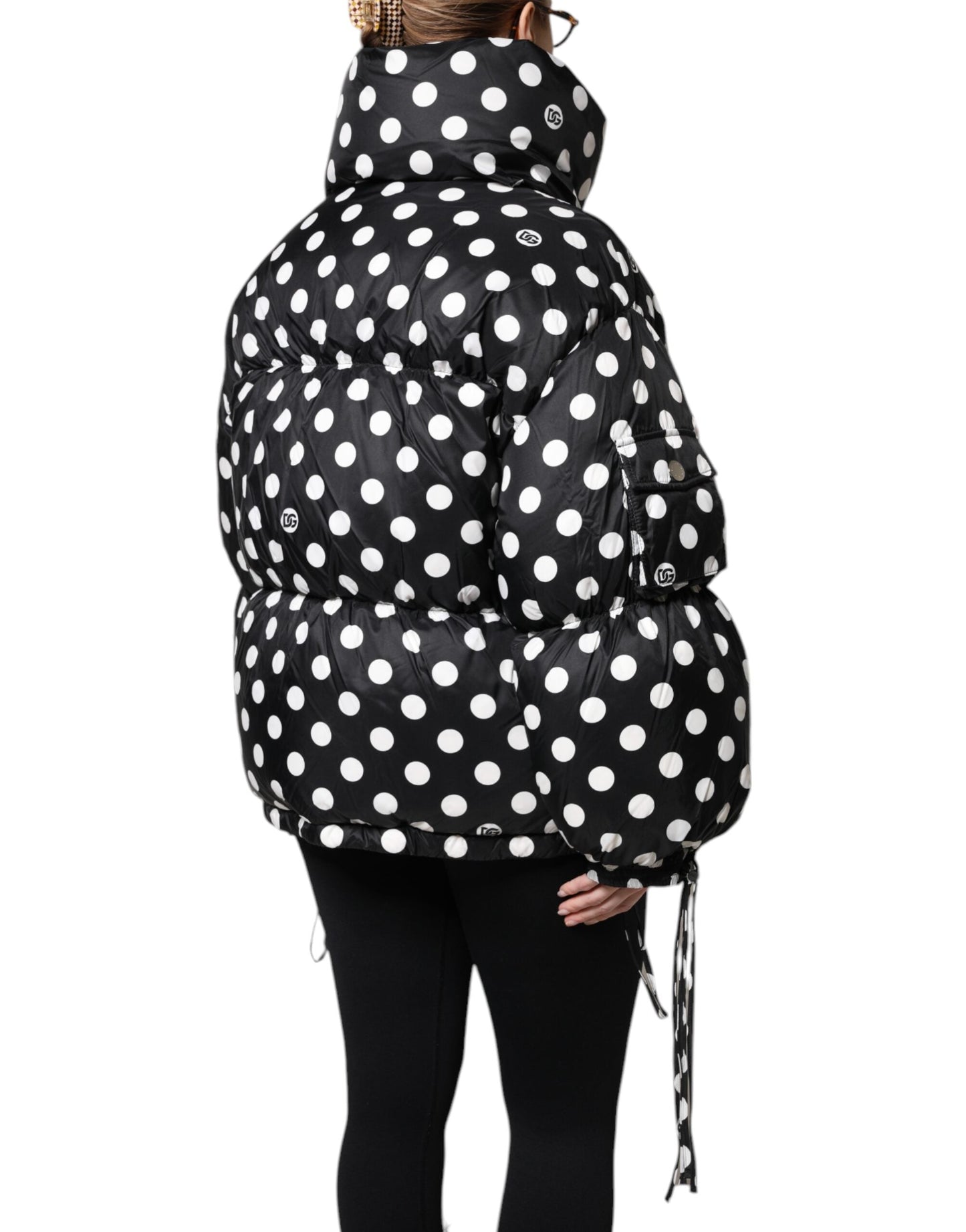 Dolce & Gabbana Black White Polka Dot Full Zip Puffer Jacket