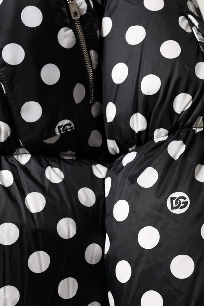 Dolce & Gabbana Black White Polka Dot Full Zip Puffer Jacket