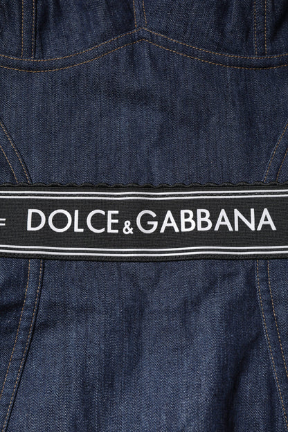 Dolce & Gabbana Blue Cotton Stretch Sleeveless Bodycon Denim Bodysuit