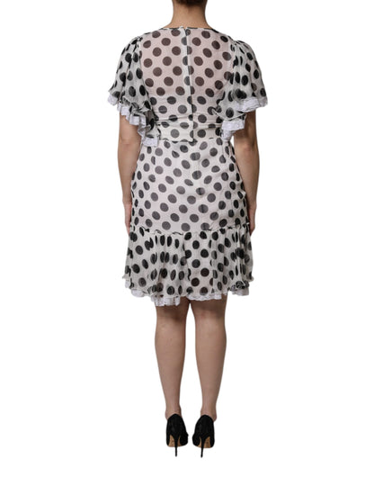 Dolce & Gabbana White Polka Dotted Silk Blend A-line Dress