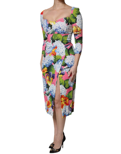 Dolce & Gabbana Multicolor Floral Side Slit Midi Dress
