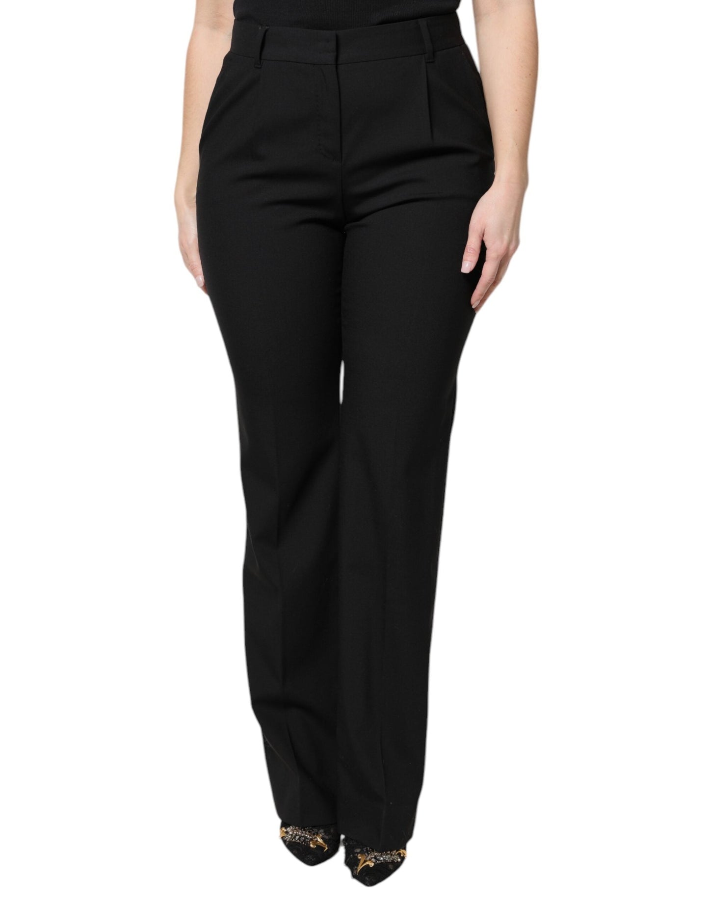 Dolce & Gabbana Black Wool High Waist Boot Cut Dress Pants