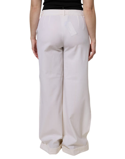 Dolce & Gabbana White Wool Mid Waist Wide Leg Pants