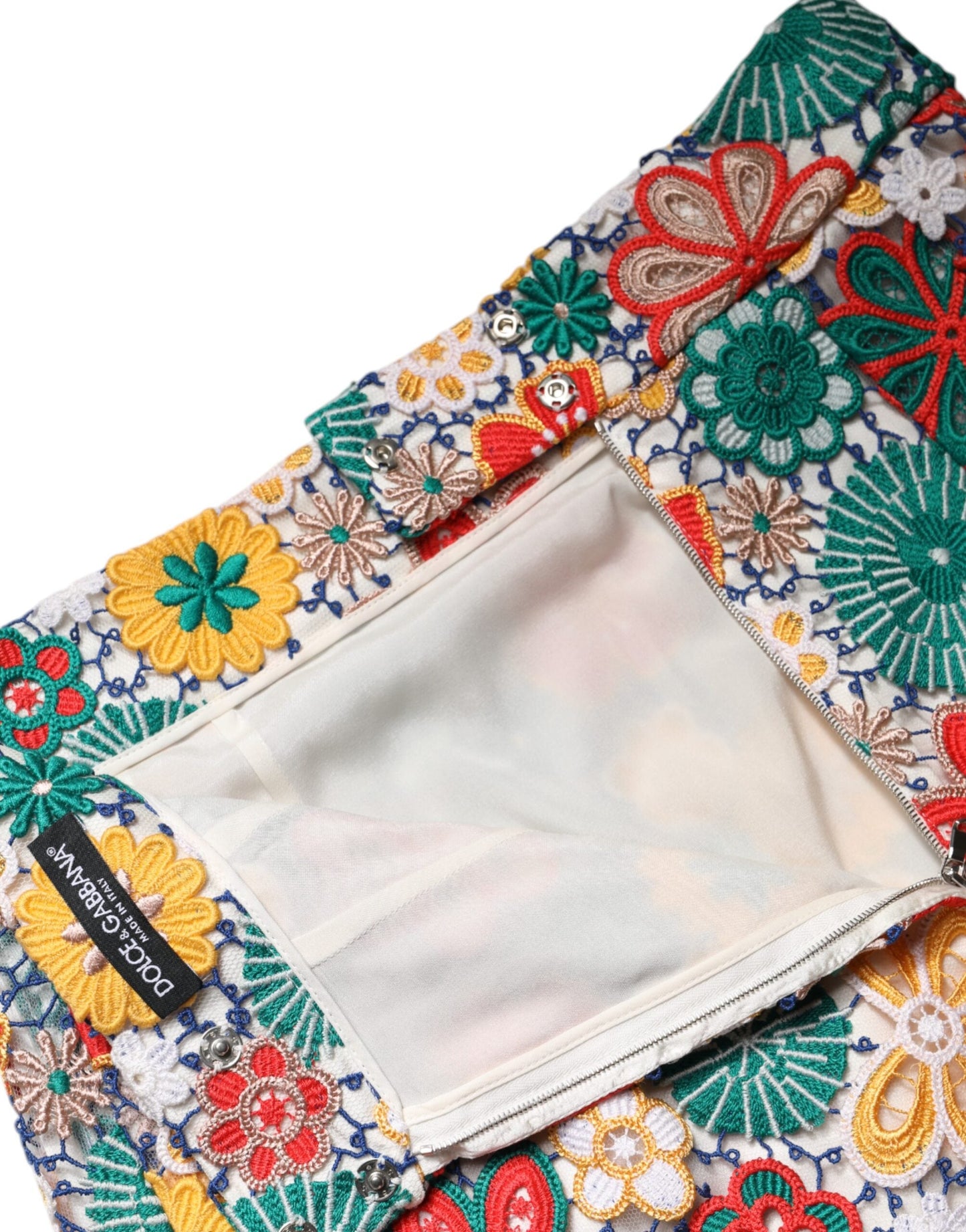 Dolce & Gabbana Multicolor Floral Lace High Waist Mini Skirt
