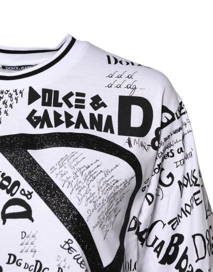 Dolce & Gabbana White Graffiti Print Cotton Crew Neck T-shirt