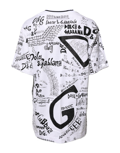 Dolce & Gabbana White Graffiti Print Cotton Crew Neck T-shirt