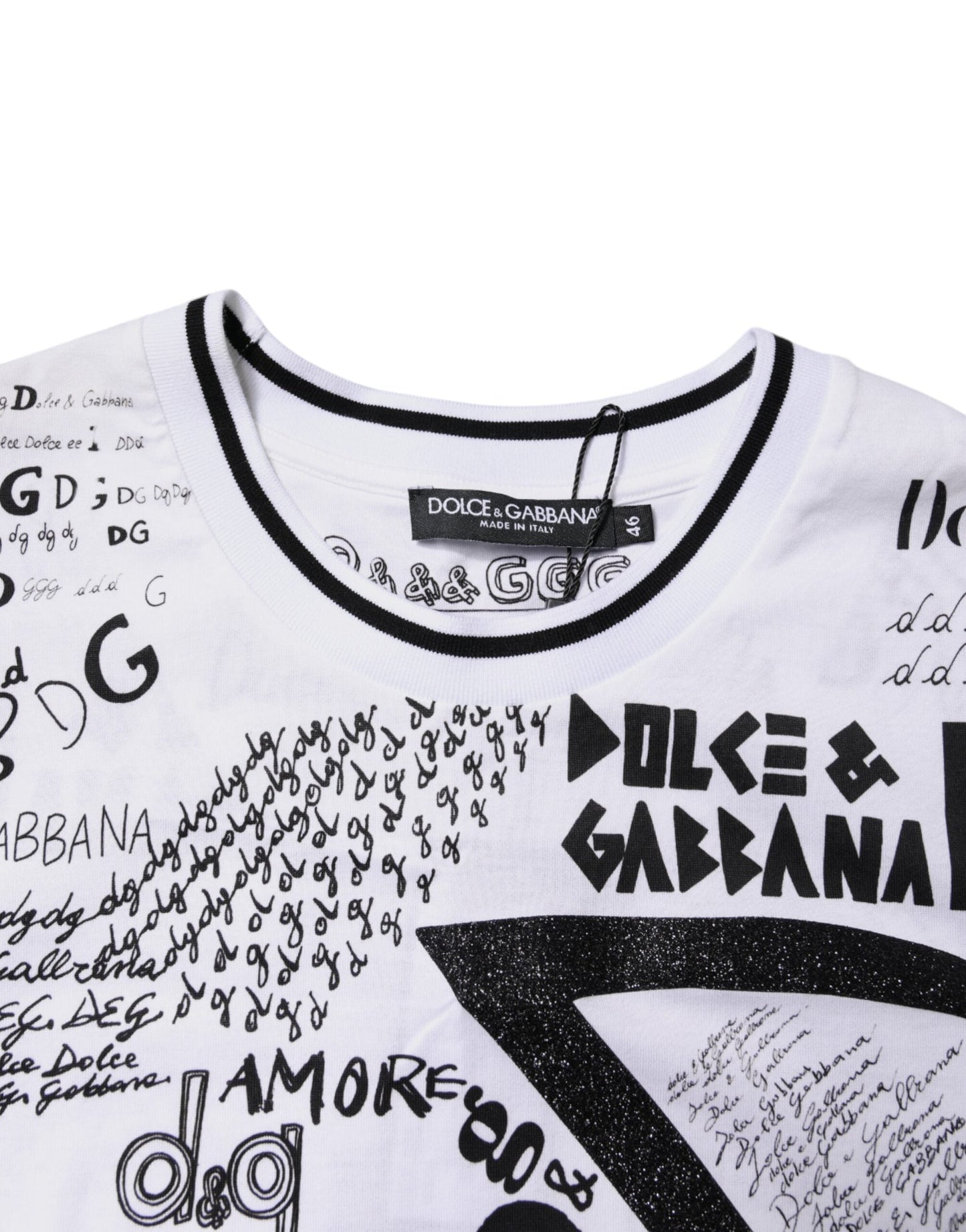 Dolce & Gabbana White Graffiti Print Cotton Crew Neck T-shirt