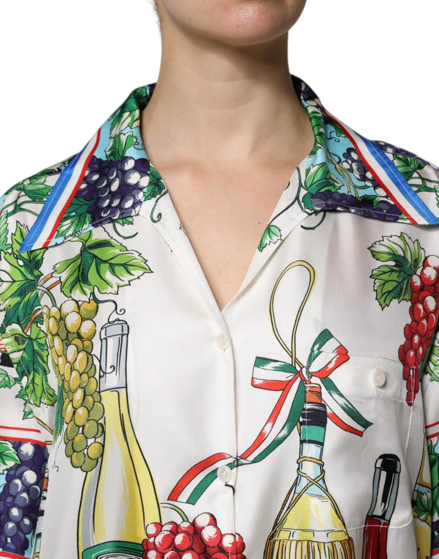 Dolce & Gabbana Multicolor Short Sleeve Silk Food Shirt Top