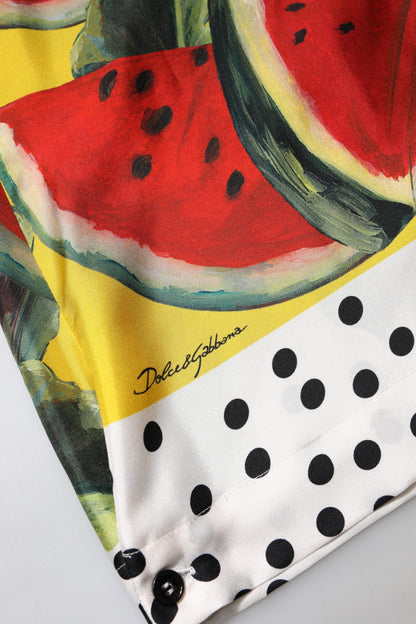 Dolce & Gabbana Multicolor Watermelon Collared Shirt Top