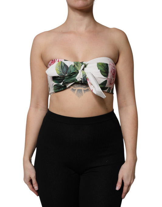 Dolce & Gabbana White Floral Print Cropped Bustier Corset Top