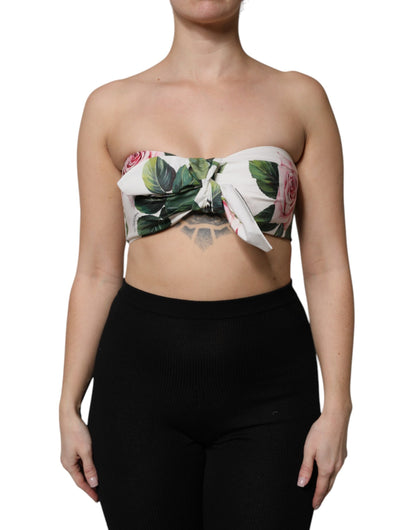 Dolce & Gabbana White Floral Print Cropped Bustier Corset Top