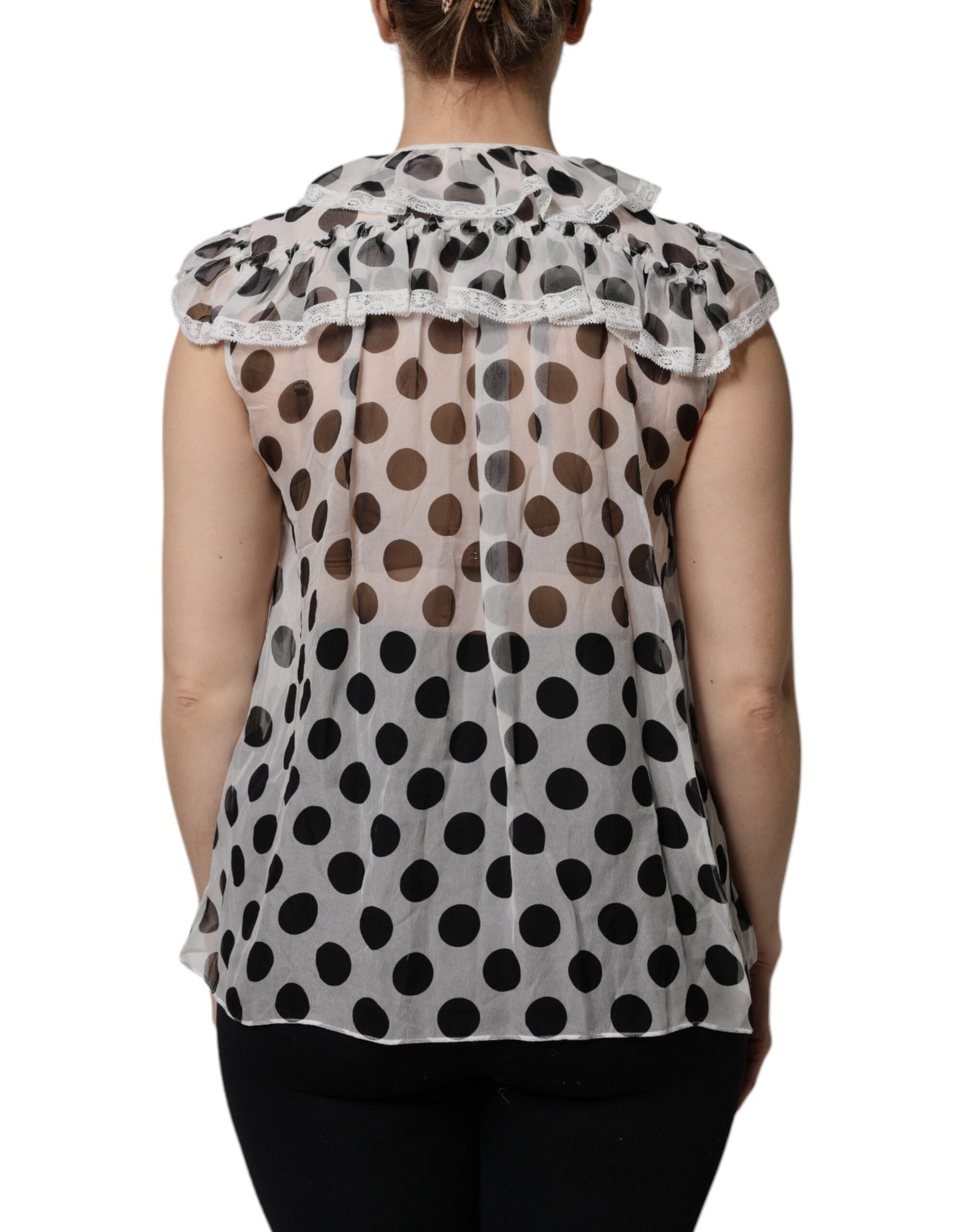 Dolce & Gabbana White Black Polka Dot Cotton Sleeveless Top