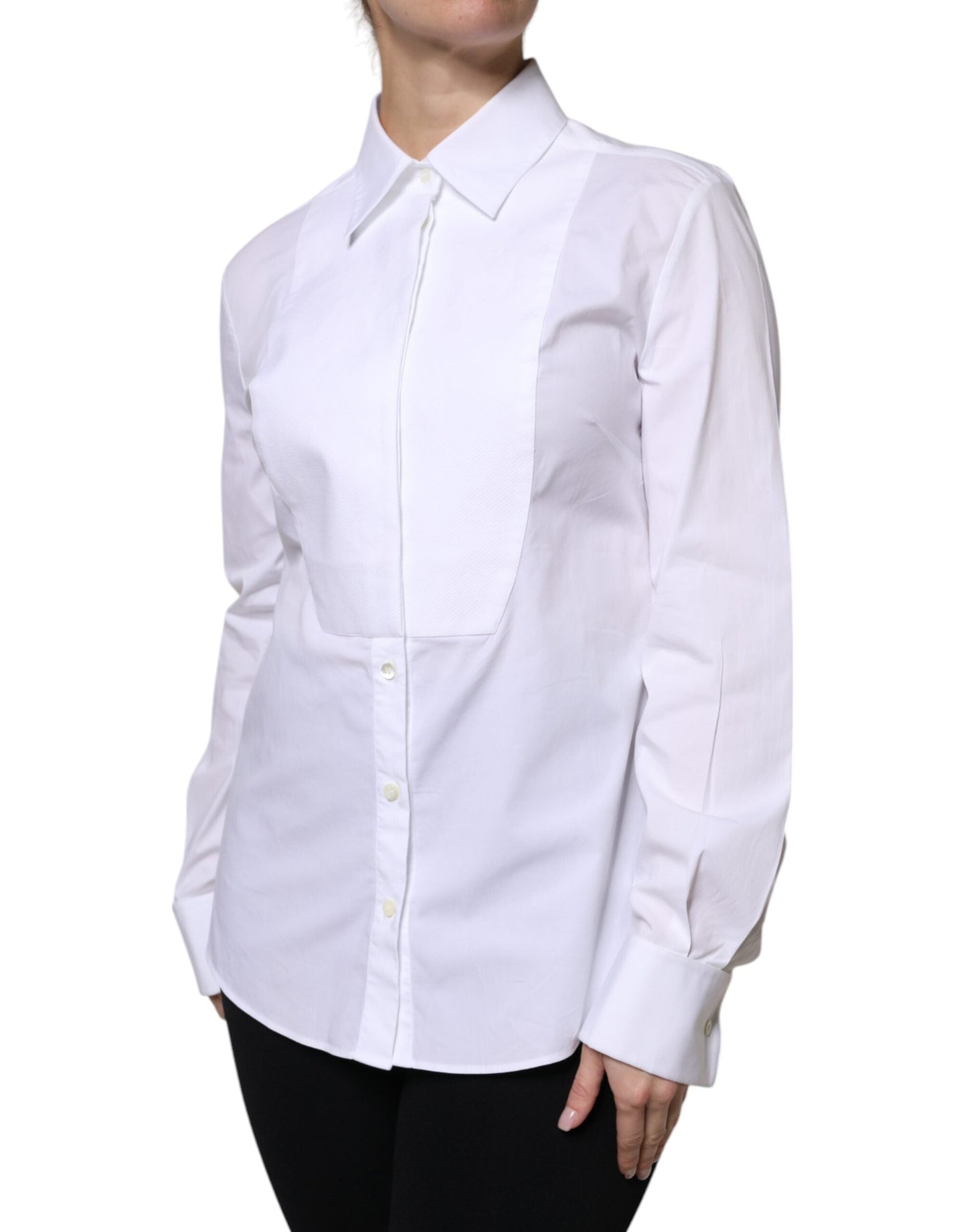 Dolce & Gabbana White Cotton Dress Collared Dress Shirt Top