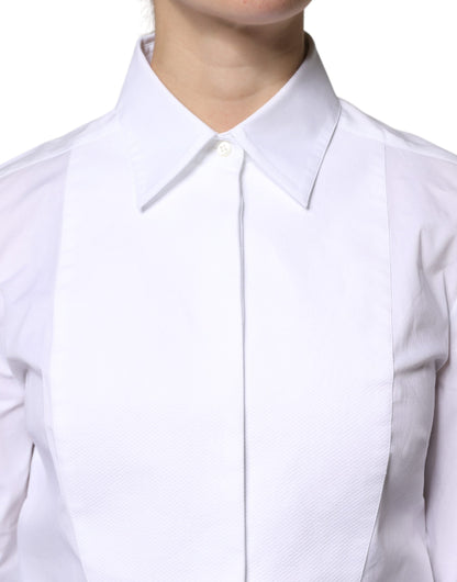 Dolce & Gabbana White Cotton Dress Collared Dress Shirt Top