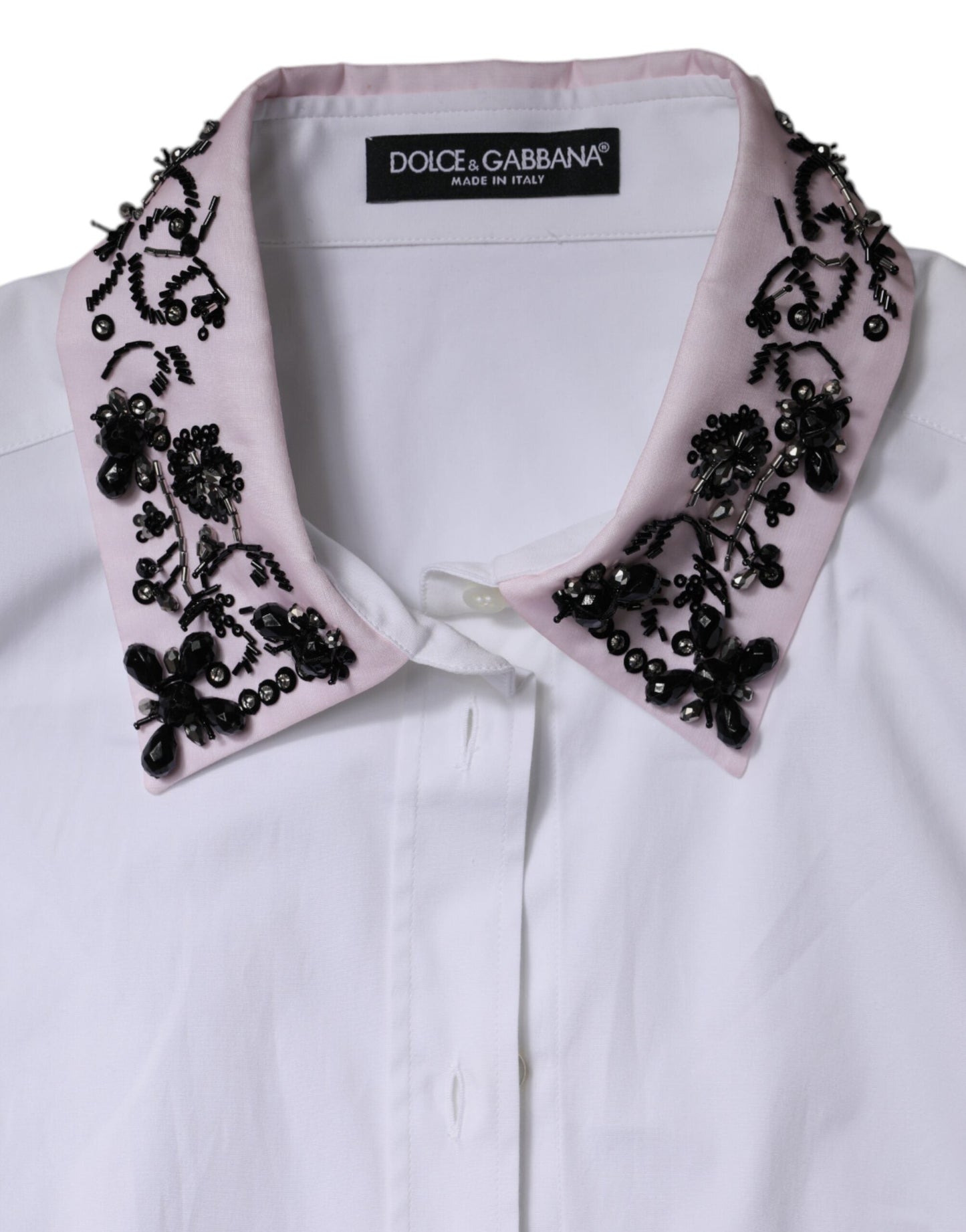 Dolce & Gabbana White Embellished Collared Dress Shirt Top
