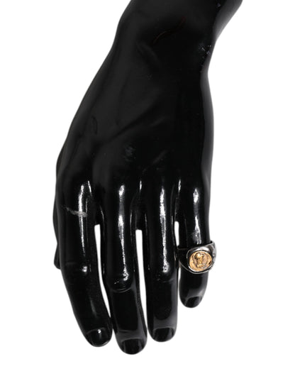 Dolce & Gabbana Silver Tone Engraved Two Color Real Brass Ring