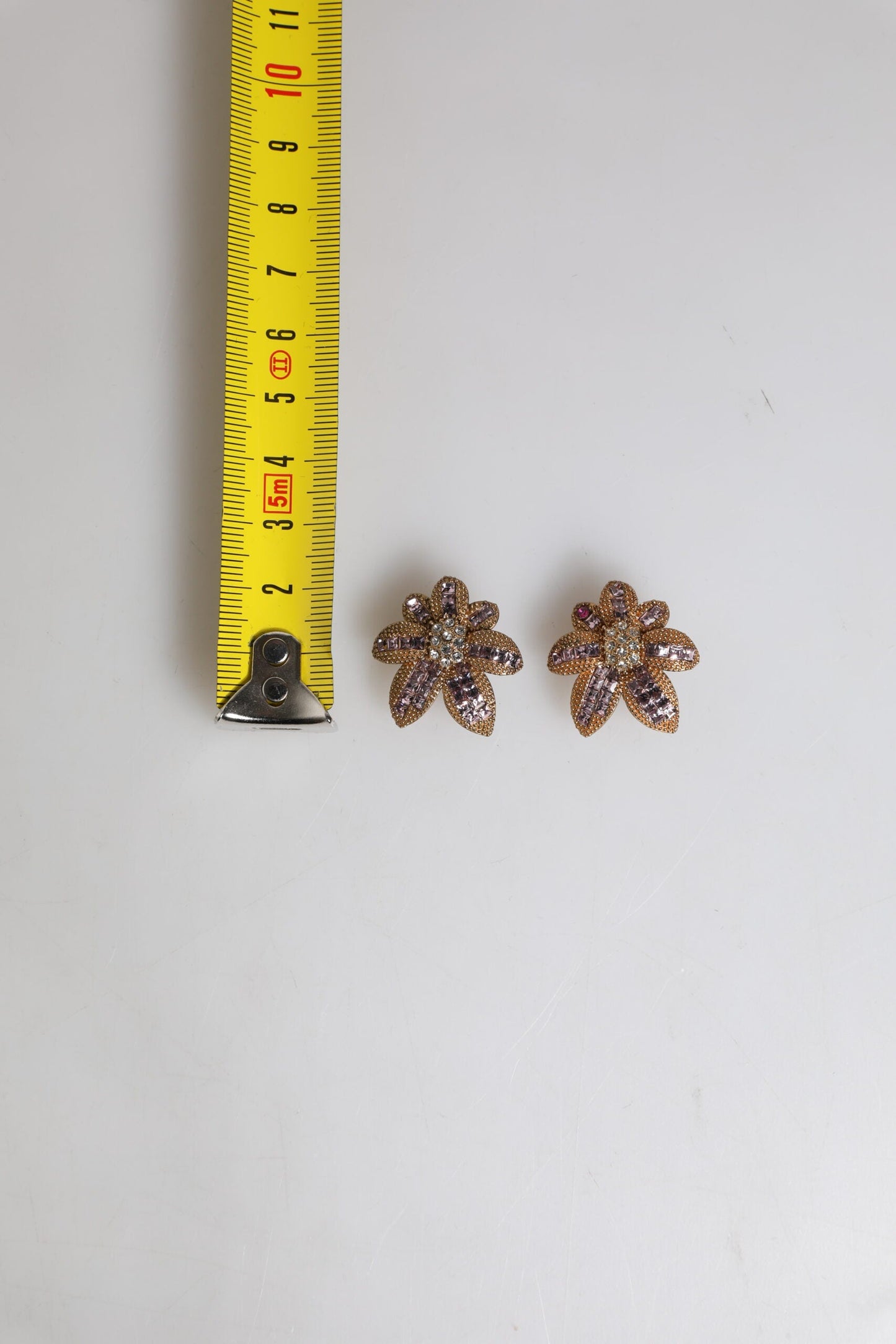 Dolce & Gabbana Gold Brass Purple Flower-Shaped Crystals Clip On Earrings
