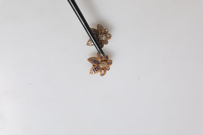 Dolce & Gabbana Gold Brass Purple Flower-Shaped Crystals Clip On Earrings