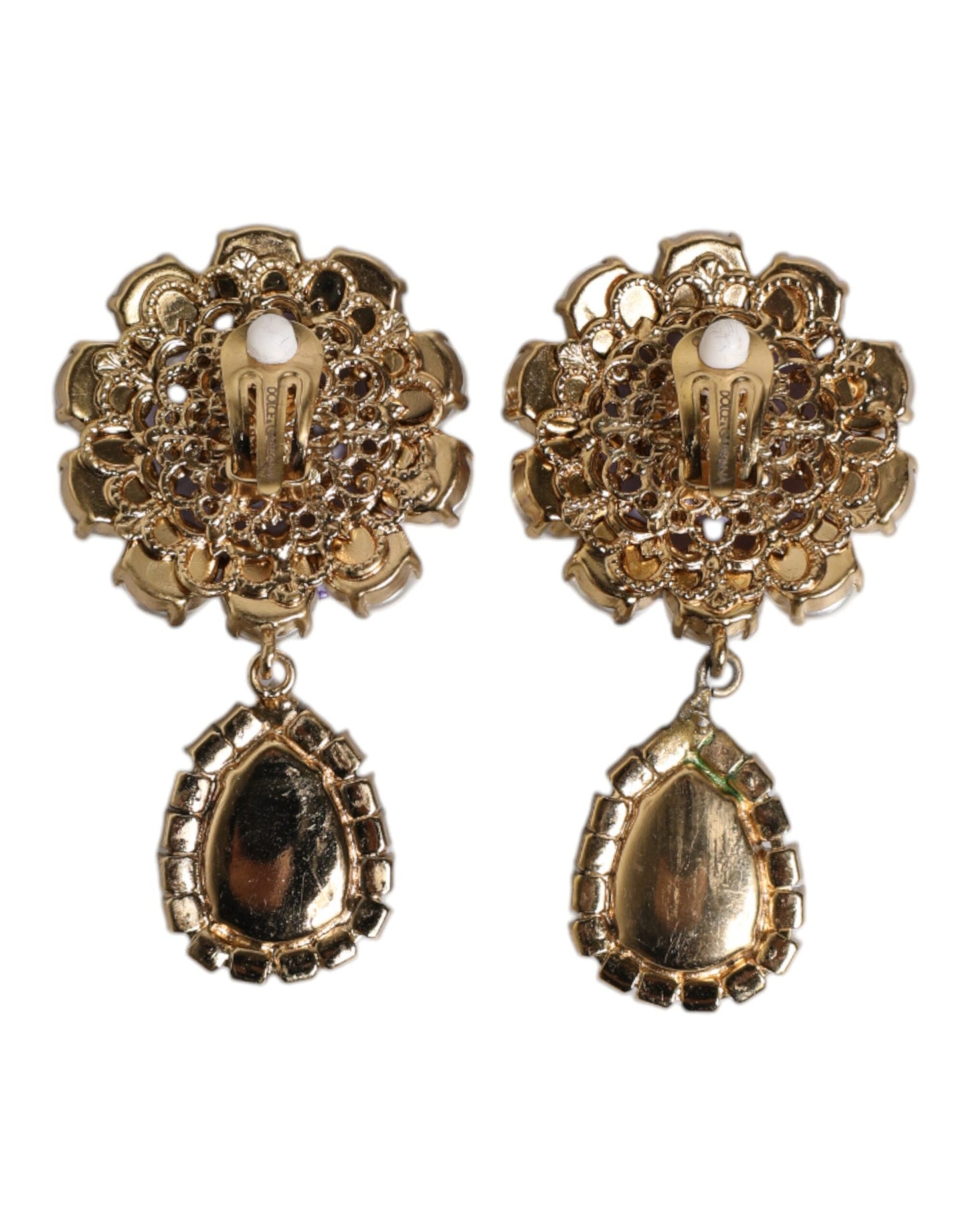 Dolce & Gabbana Purple Flower Pearl Teardrop Crystals Clip On Earrings
