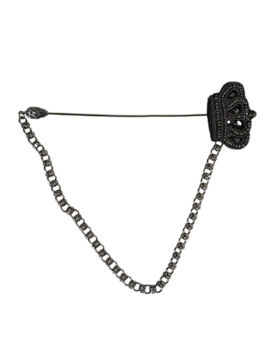 Dolce & Gabbana Silver Tone Brass Crown Chain Women Brooch Lapel Pin