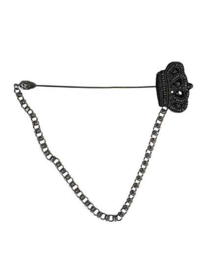 Dolce & Gabbana Silver Tone Brass Crown Chain Women Brooch Lapel Pin