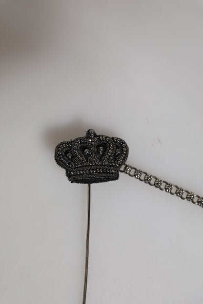 Dolce & Gabbana Silver Tone Brass Crown Chain Women Brooch Lapel Pin
