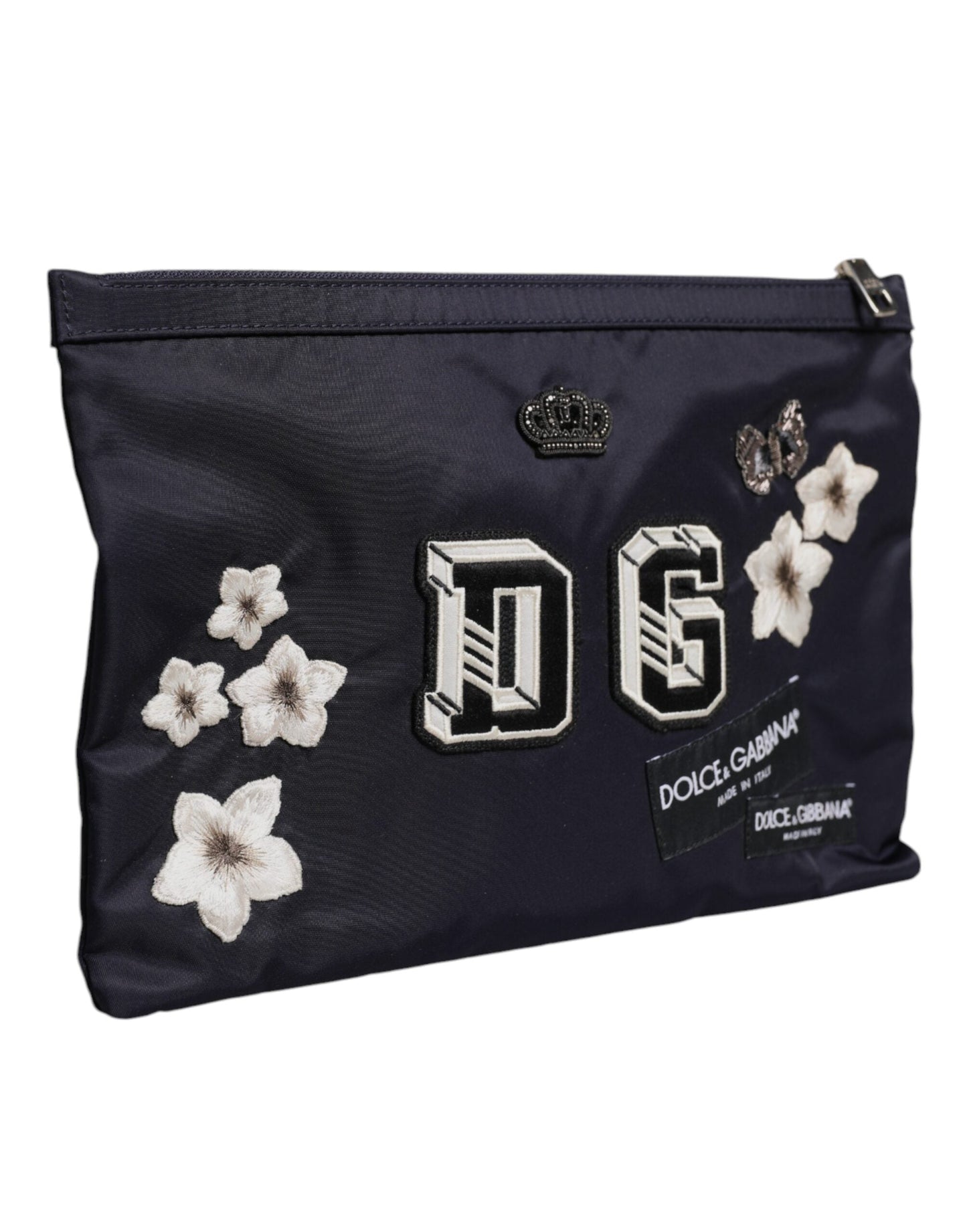 Dolce & Gabbana Blue DG Logo Patch Embellished Pouch Clutch Bag