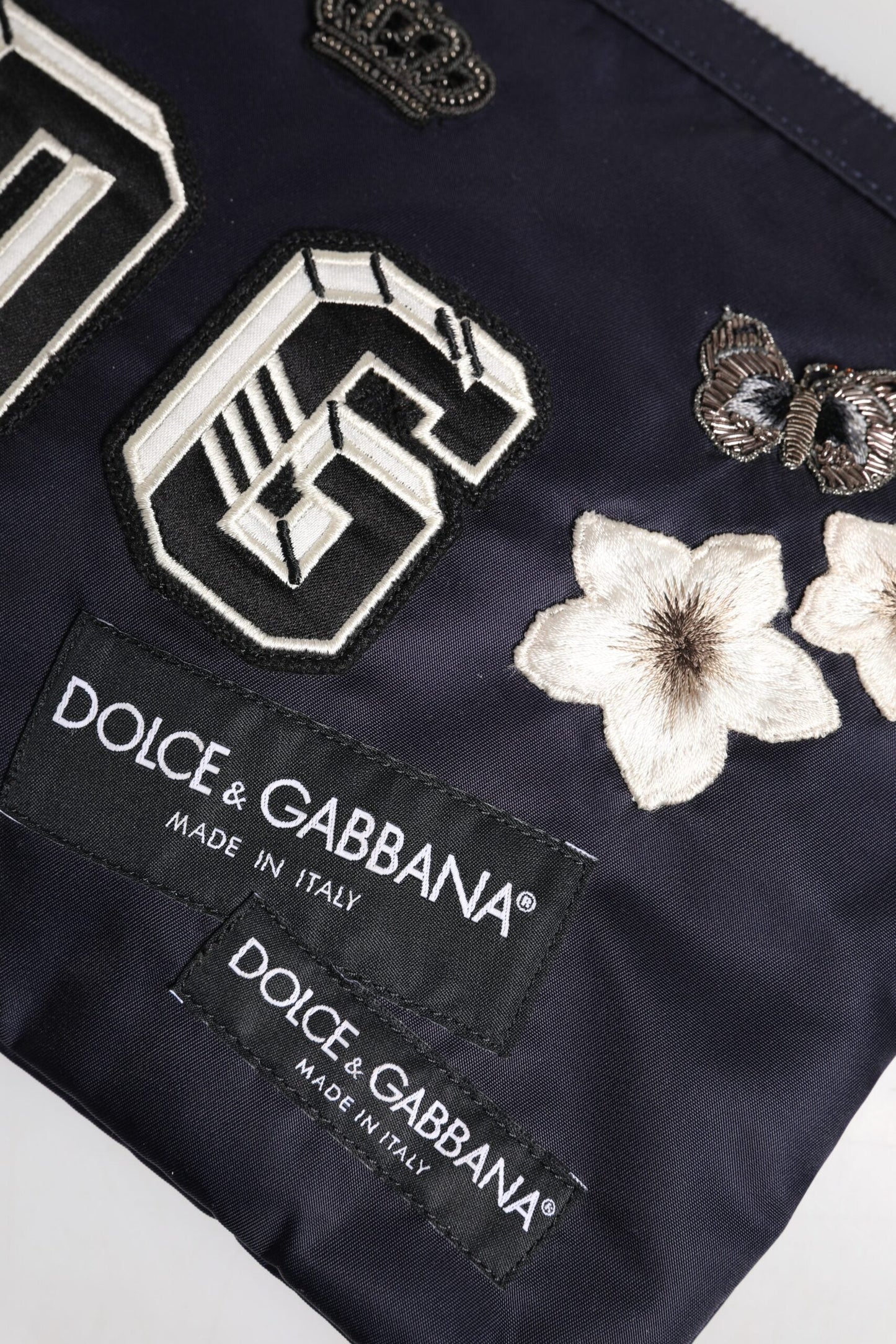 Dolce & Gabbana Blue DG Logo Patch Embellished Pouch Clutch Bag