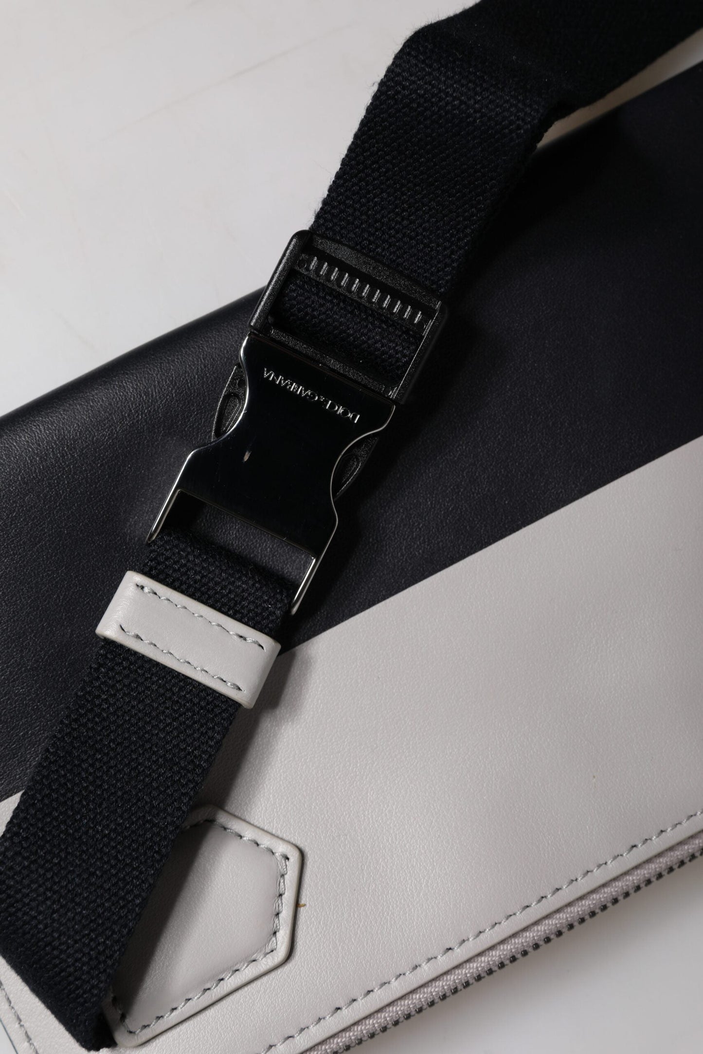 Dolce & Gabbana Black White Leather Logo Embossed Crossbody Bag