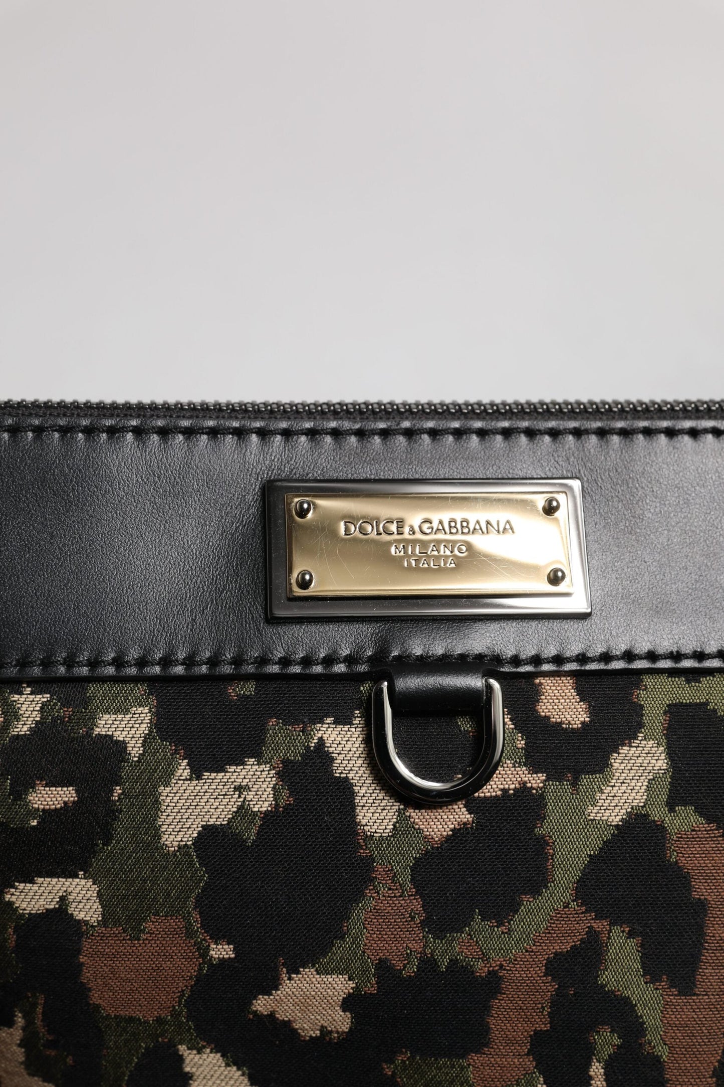 Dolce & Gabbana Multicolor Leopard Jacquard Print Logo Plaque Pouch Bag