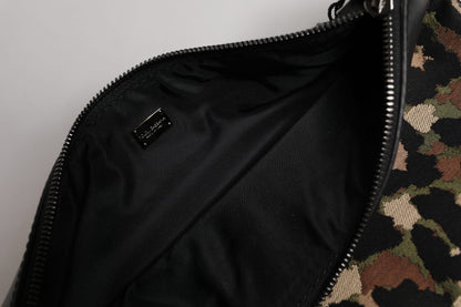 Dolce & Gabbana Multicolor Leopard Jacquard Print Logo Plaque Pouch Bag