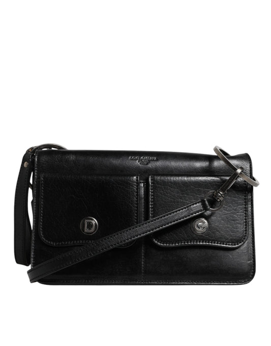 Dolce & Gabbana Black Leather Logo Purse Shoulder Crossbody Bag