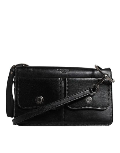 Dolce & Gabbana Black Leather Logo Purse Shoulder Crossbody Bag