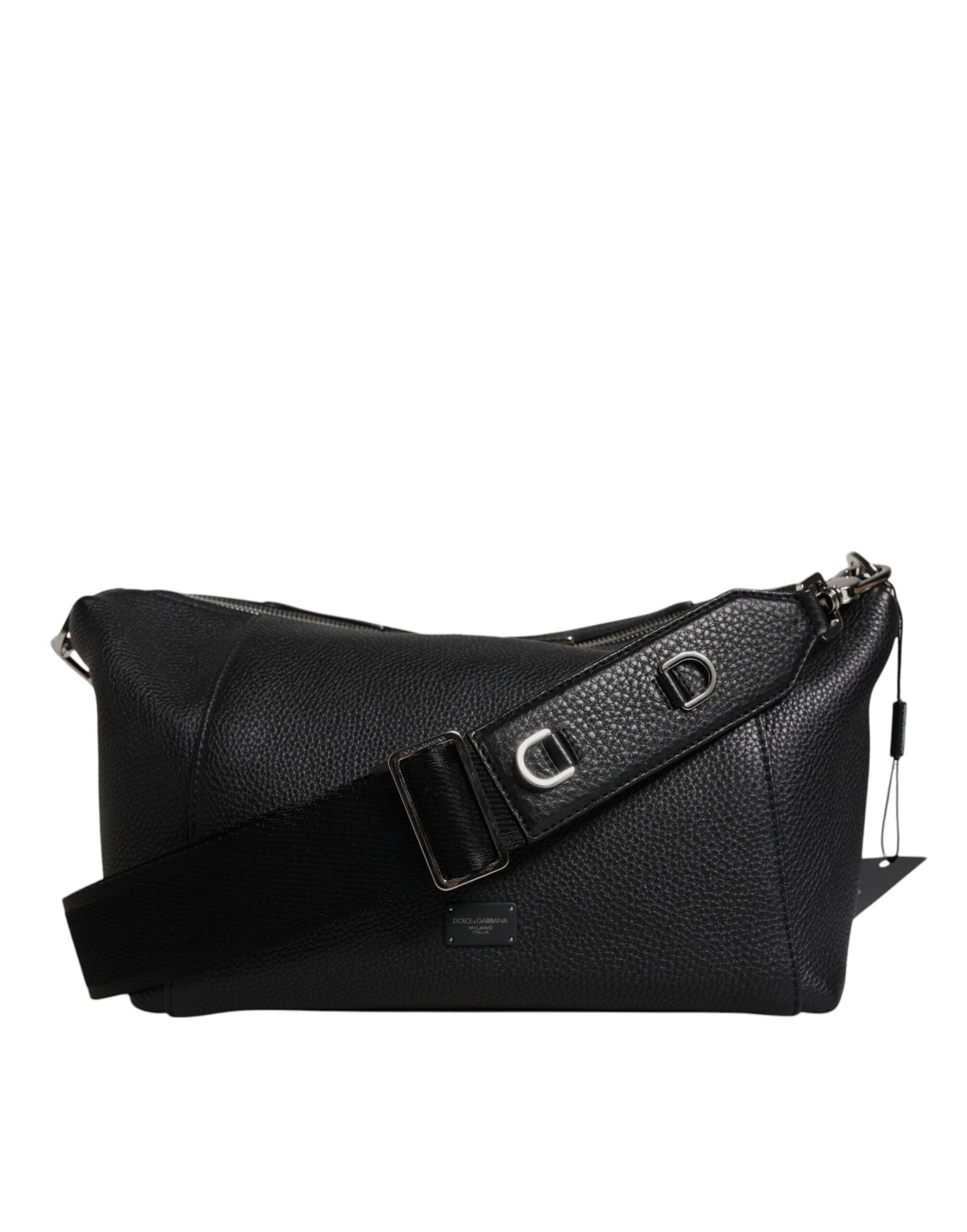Dolce & Gabbana Black Leather Logo Plaque Shoulder Crossbody Bag