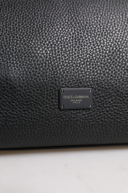 Dolce & Gabbana Black Leather Logo Plaque Shoulder Crossbody Bag