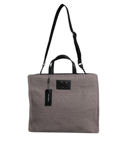 Dolce & Gabbana Grey Alpaca Wool Logo Plaque Tote Shoulder Bag