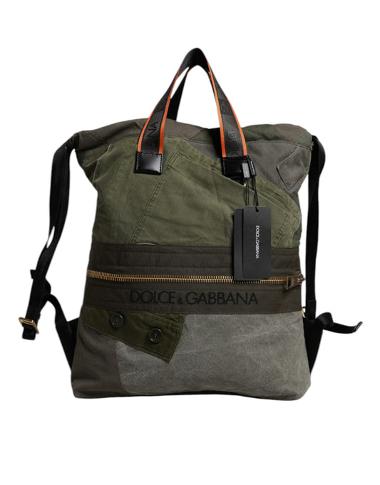 Dolce & Gabbana Military Green Patchwork Rucksack Backpack Bag