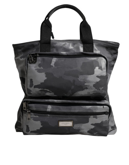 Dolce & Gabbana Gray Camo Cotton Multiple Compartments Tote Bag