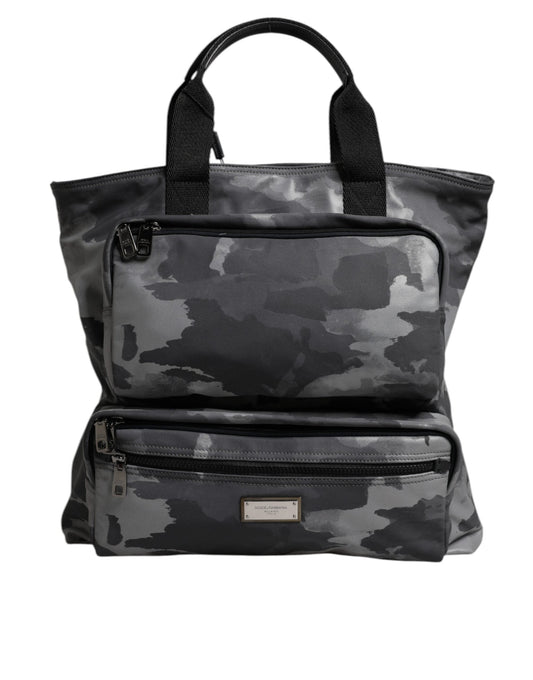 Dolce & Gabbana Gray Camo Cotton Multiple Compartments Tote Bag