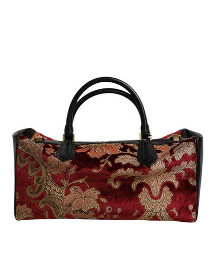 Dolce & Gabbana Multicolor Leather Brocade Velvet Travel Duffle Tote Bag