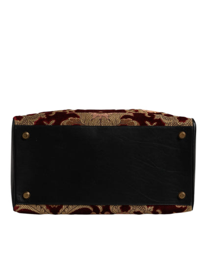 Dolce & Gabbana Multicolor Leather Brocade Velvet Travel Duffle Tote Bag