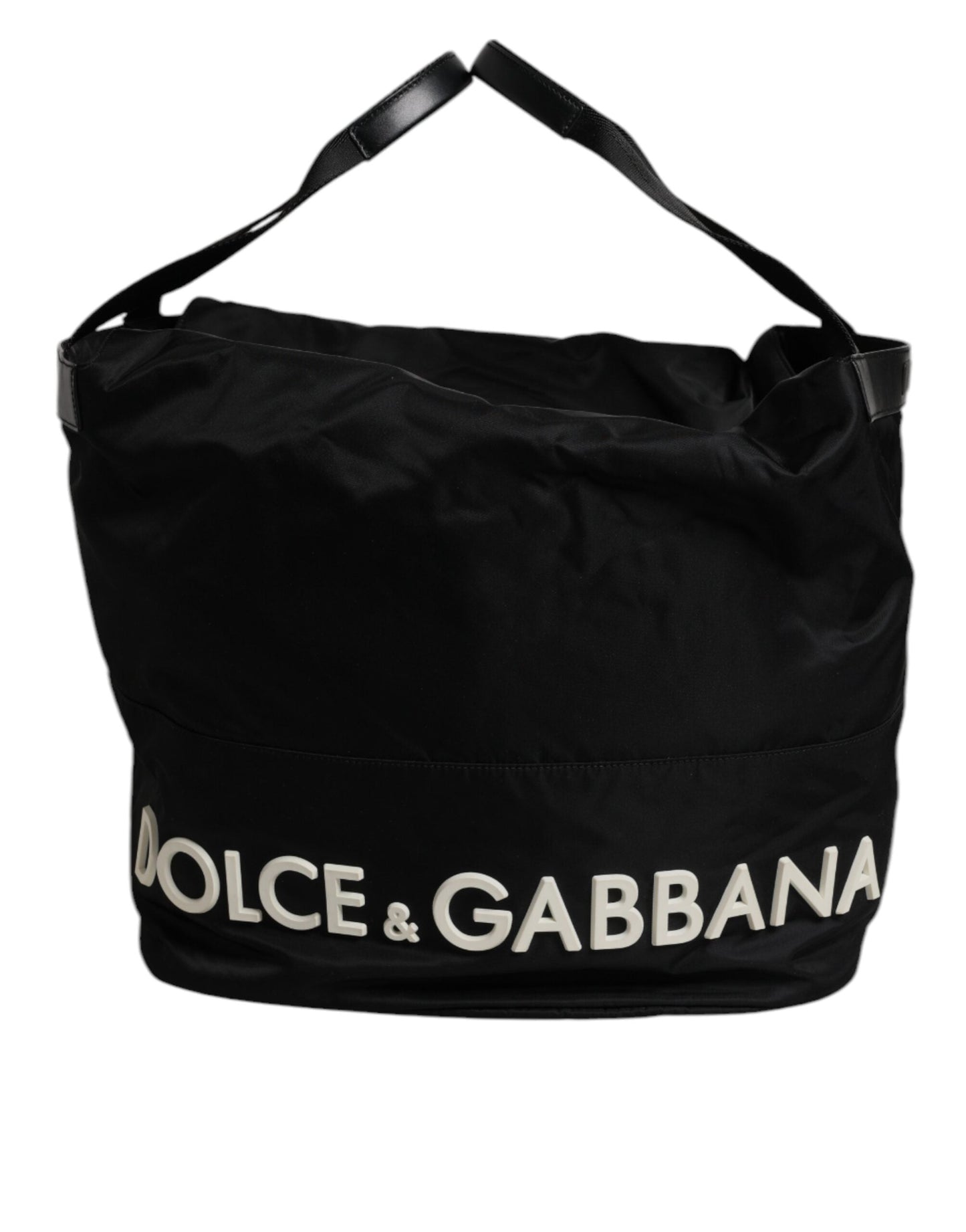 Dolce & Gabbana Black Nylon White Iconic Logo Shoulder Bucket Bag