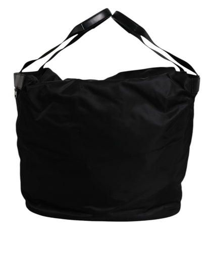 Dolce & Gabbana Black Nylon White Iconic Logo Shoulder Bucket Bag