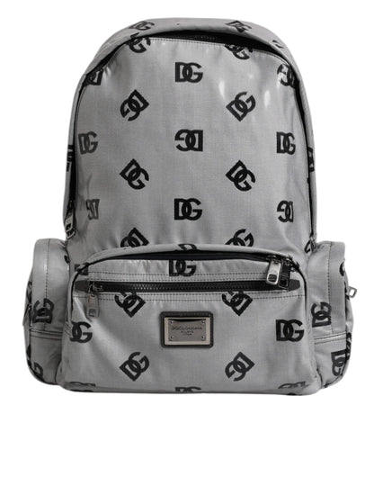 Dolce & Gabbana Polyester Gray Black DG Logo Plaque Backpack Bag