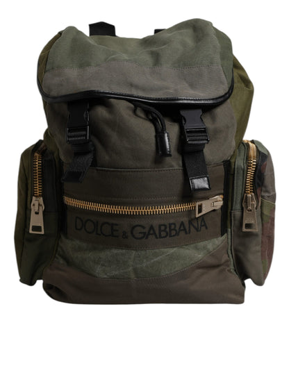 Dolce & Gabbana Military Green Patchwork School Backpack Bag