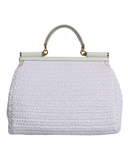 Dolce & Gabbana White Rafia Leather Top Handle Crossbody Bag